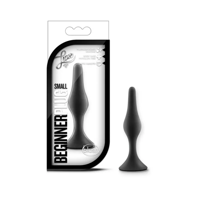 Blush Luxe small black beginner plug beside matching retail package