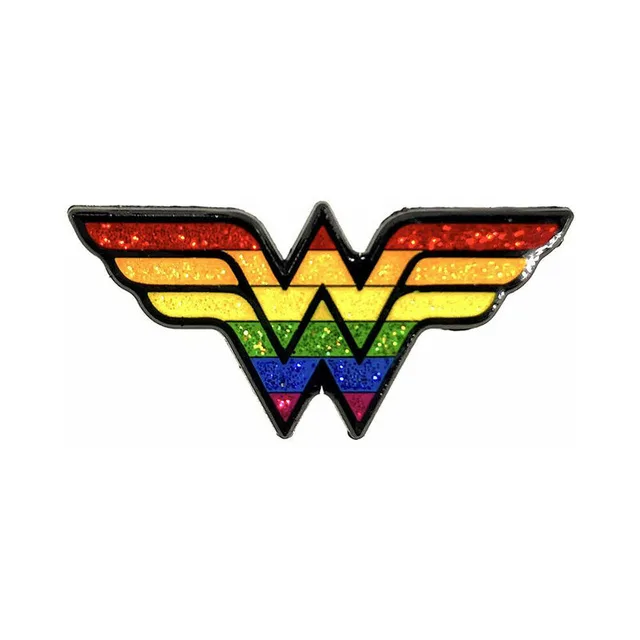 Amazon Pride winged emblem enamel pin with rainbow glitter bands