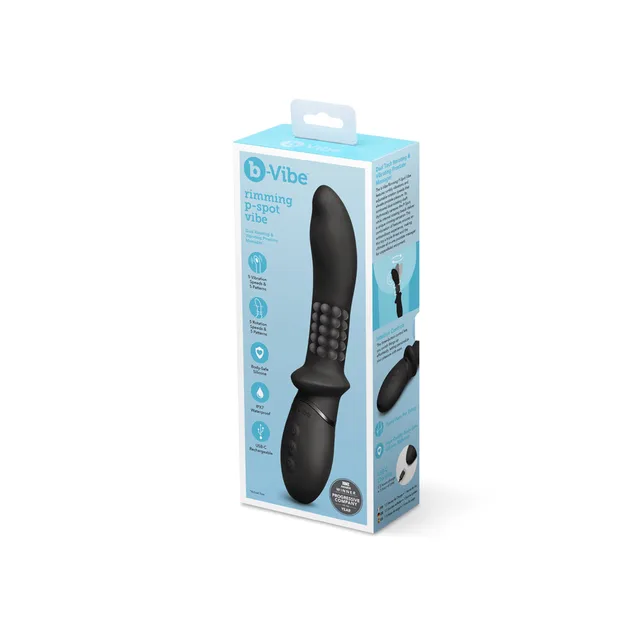 b-Vibe Rimming P-Spot Vibe beside blue-and-white retail box