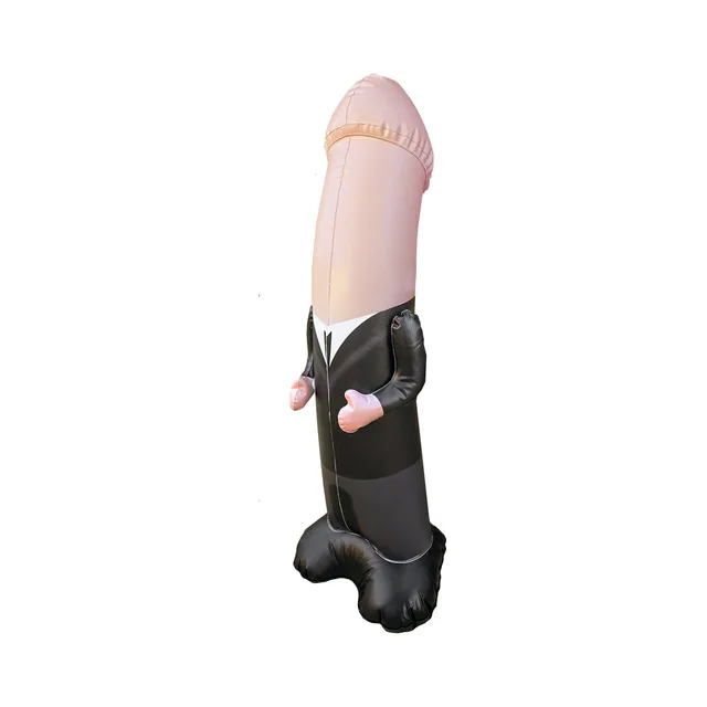 ivory inflatable Dickheads Groom bop bag dressed in black tuxedo design