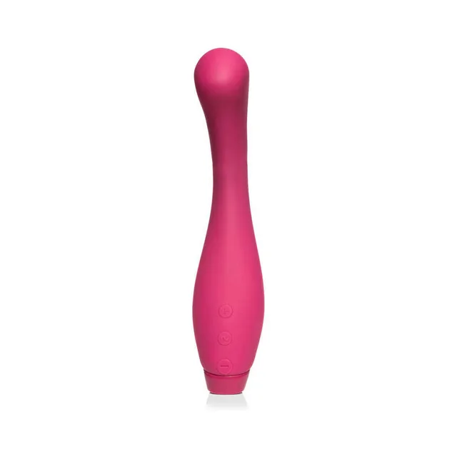 Upright fuchsia Juno vibrator with curved bulb tip