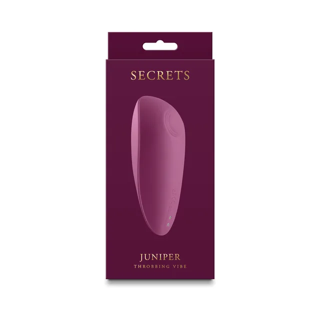 Secrets Juniper ruby rounded vibrator pictured on burgundy retail box