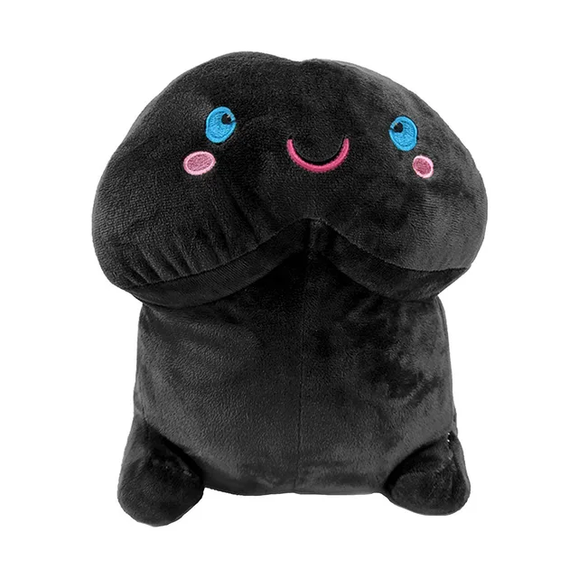short black Shots Penis Stuffy plush with blue eyes and pink embroidered face