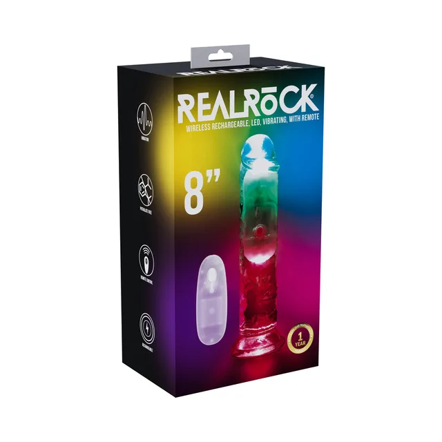 RealRock clear 8-inch LED vibrating dildo retail box