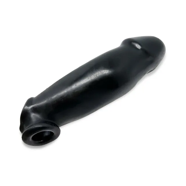 Angled side view of long black Hulk cock sheath