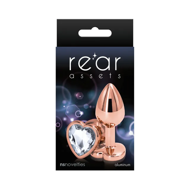 Small clear heart Rear Assets rose gold plug in black box