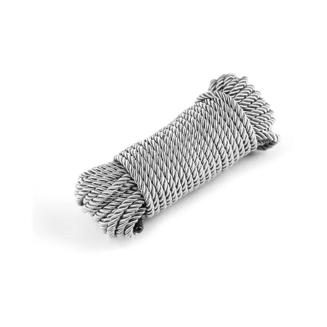 NS Novelties Bound 50 ft silver rope compact bundle with twisted strands and looped ends