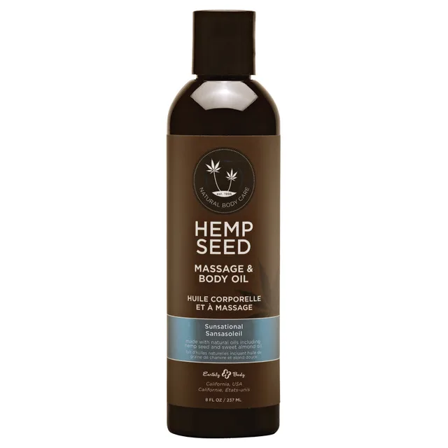 Earthly Body Sunsational 8 oz hemp seed massage oil bottle