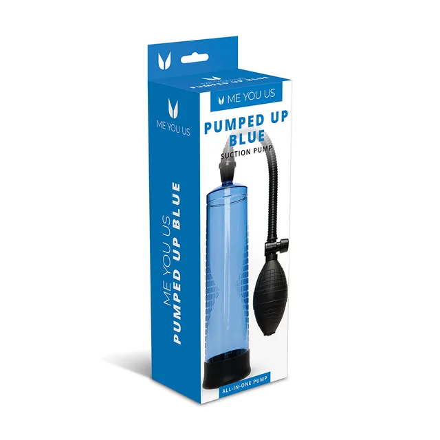 Me You Us Pumped Up Blue in tall blue retail box
