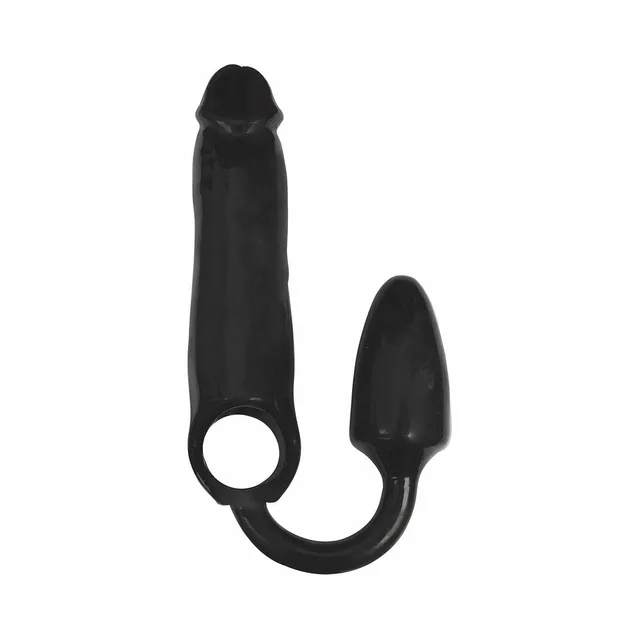 Black smooth sheath linked to ring and tapered plug