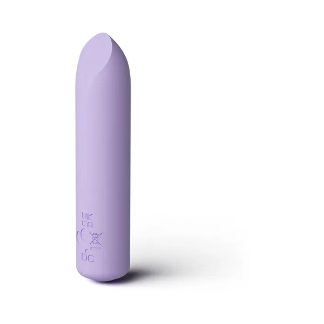 Minnie's Dot lilac slim bullet vibrator upright front view with tapered rounded tip