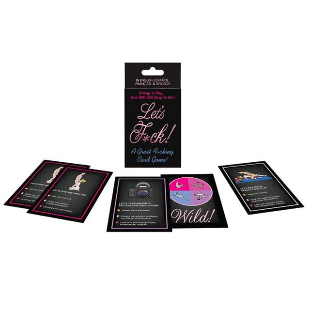 Kheper Games Let's Fck Card Game box with assorted black cards and pink spinner
