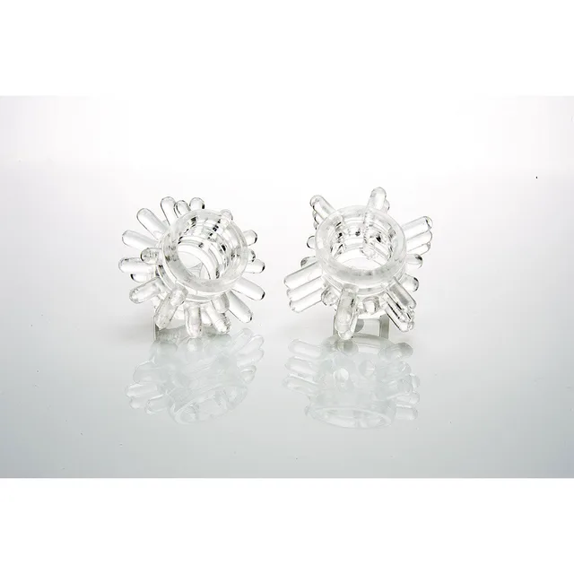 two clear Mr Whiskers elastomer rings with cat-face and whisker details