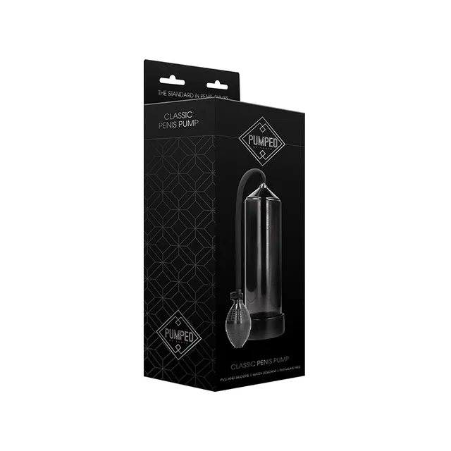 Shots Pumped Classic Black Penis Pump in tall black carton