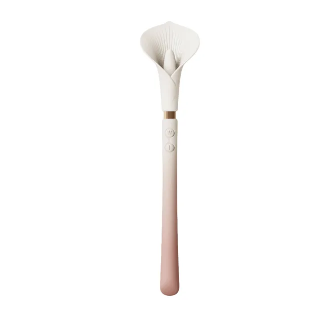 Zalo Aurora Calla Blossom Pink flower-head wand vibrator upright front view with white sculpted flower head