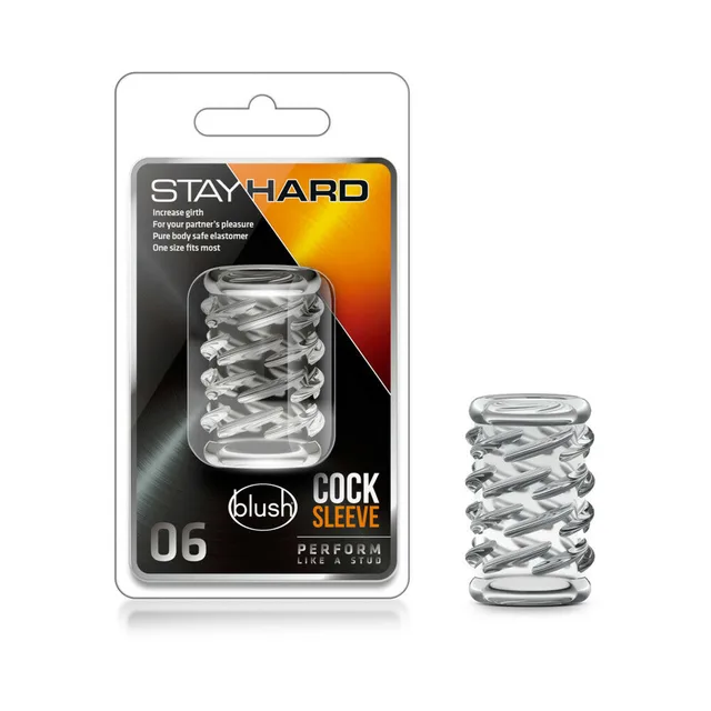Stay Hard Sleeve No. 06 clear sleeve beside retail package