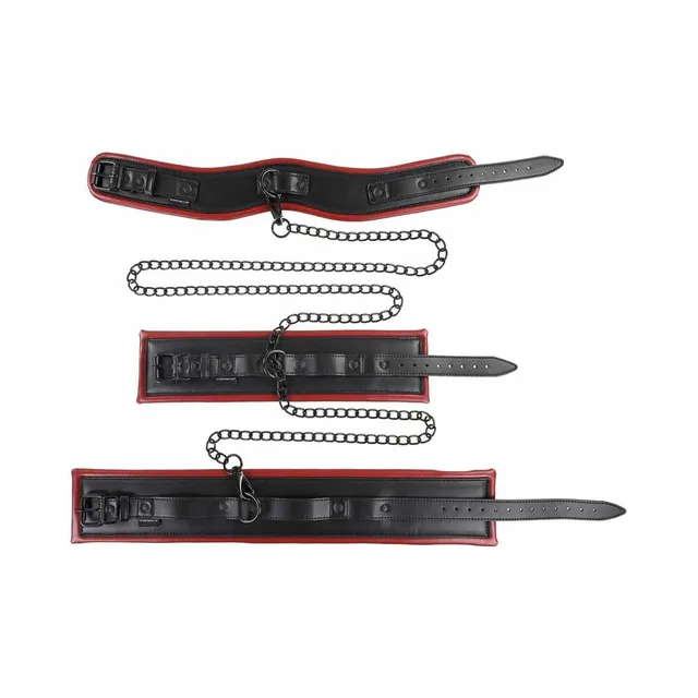 Three black and red Saffron restraints with chains