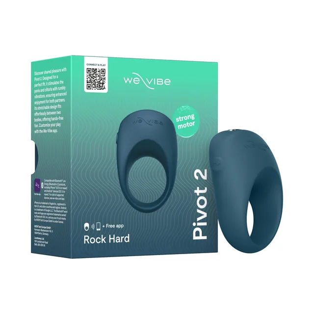 Slate We-Vibe Pivot 2 vibrating ring beside teal retail box