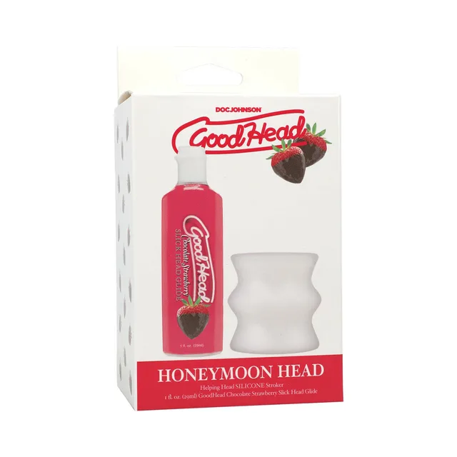 GoodHead Honeymoon Head kit red glide bottle and white ribbed stroker in carton