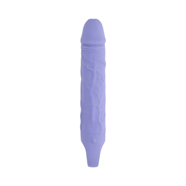 Front view of long purple textured Evolved vibrator