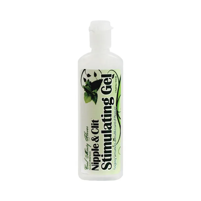 Clear 1 oz mint Nipple & Clit Stimulating Gel tube with white cap and green label