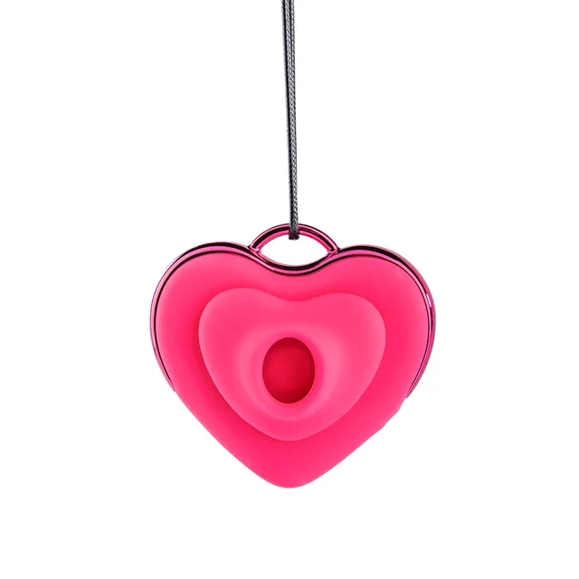 front view of pink layered heart pendant with central round opening