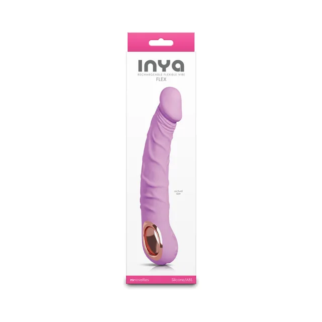 Bubblegum-pink INYA Flex silicone vibrator visible through white box