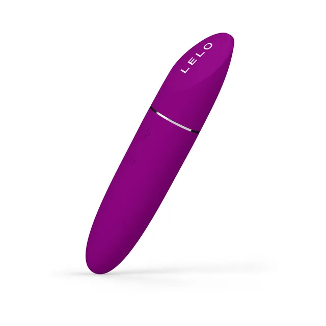 LELO MIA 3 Deep Rose personal vibrator angled lipstick-shaped body on white background