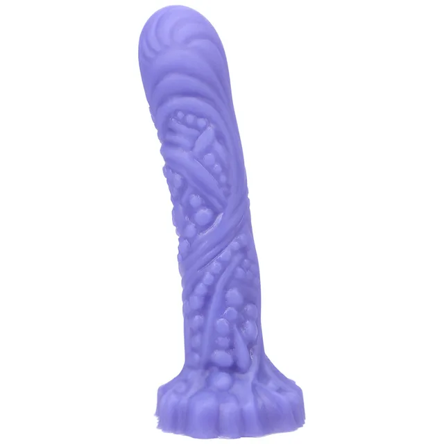Front angle of purple Tantus Groove with raised wave and dot textures