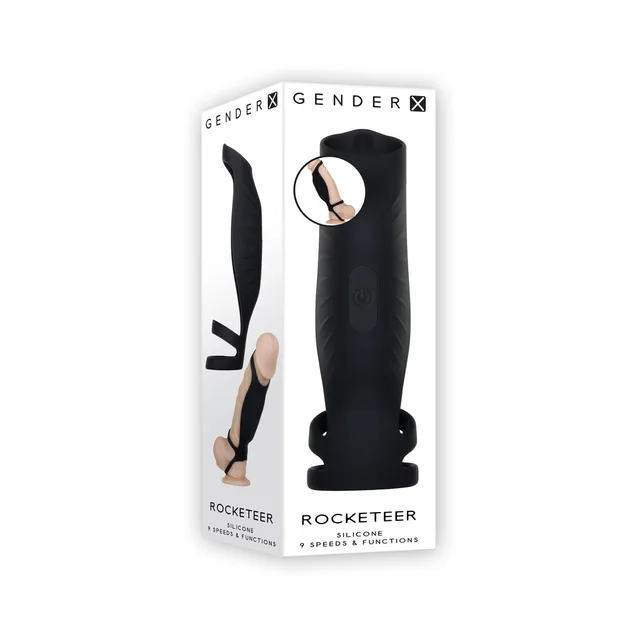 Black Gender X Rocketeer sheath pictured on tall white box