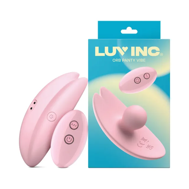 Light-pink Luv Inc PV35 orb panty vibrator with three-button remote and box