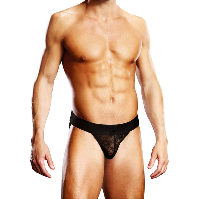 Front view of black Prowler lace jock strap size S