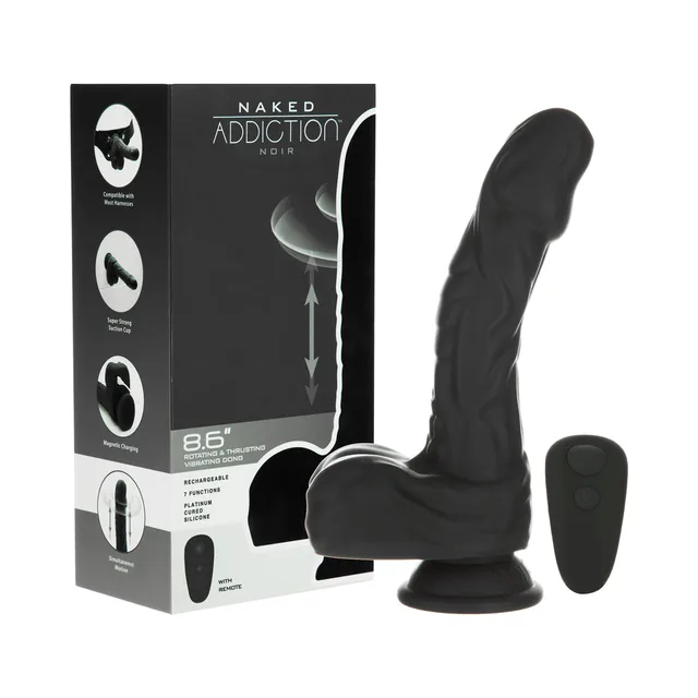 black Naked Addiction Noir dildo with remote and gray retail box