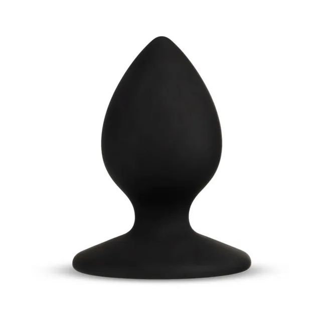Front view of black teardrop anal plug with round base