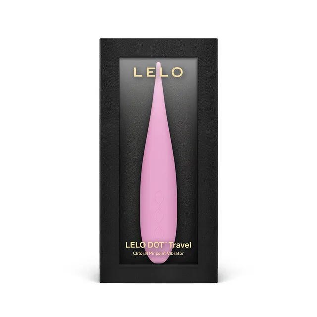 pink LELO DOT Travel vibrator displayed in black retail box