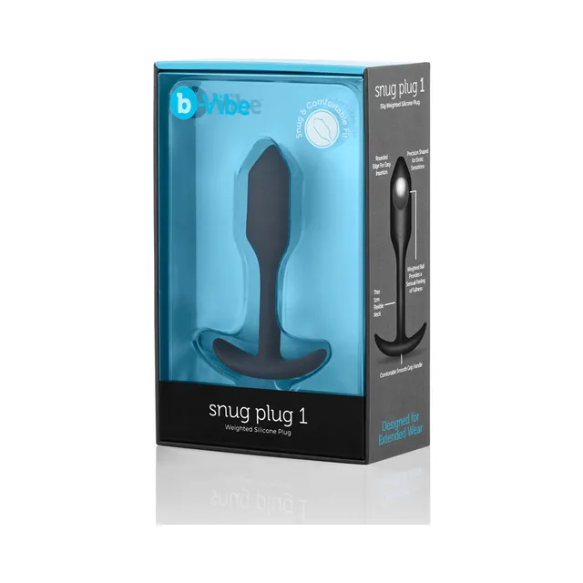 Black b-Vibe Snug Plug 1 in tall black and turquoise retail box