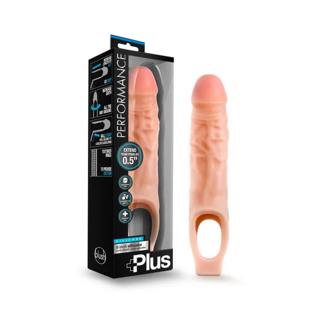 Blush Performance Plus 9-inch beige sheath beside retail box