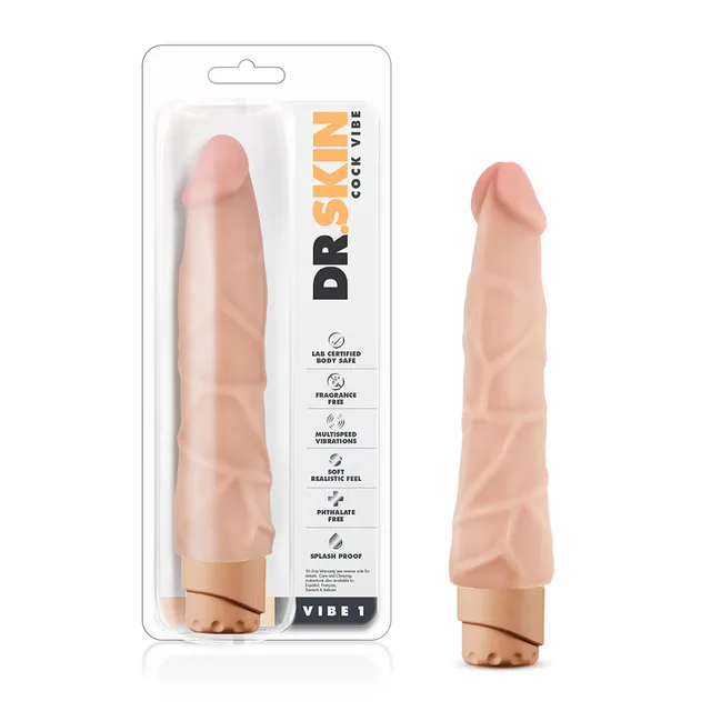 Dr. Skin Cock Vibe 1 beige vibrator beside retail package