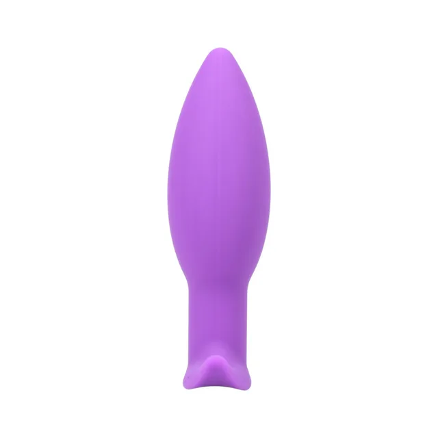 Tantus Neo lilac plug rear view above broad curved anchor base