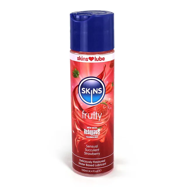 Skins Fruity strawberry 4 oz lubricant bottle with red label