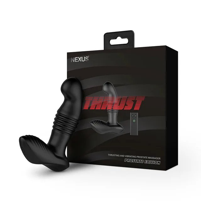 black Nexus Thrust Prostate Edition massager beside retail box