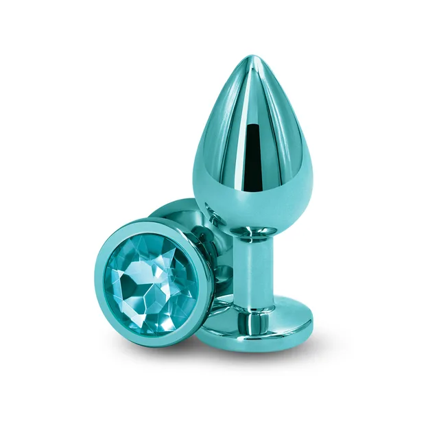 NS Novelties Rear Assets medium teal aluminum anal plug upright plug and faceted jewel base