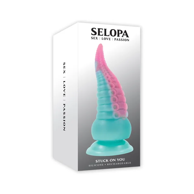 Selopa Stuck On You aqua-and-pink tentacle vibrator in white window box