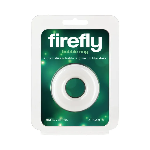 Firefly Bubble white glow-in-the-dark silicone ring in green package