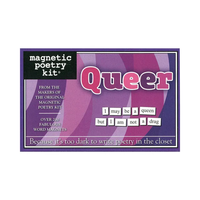purple Queer Edition Magnetic Poetry Kit box with geometric panels and word tiles