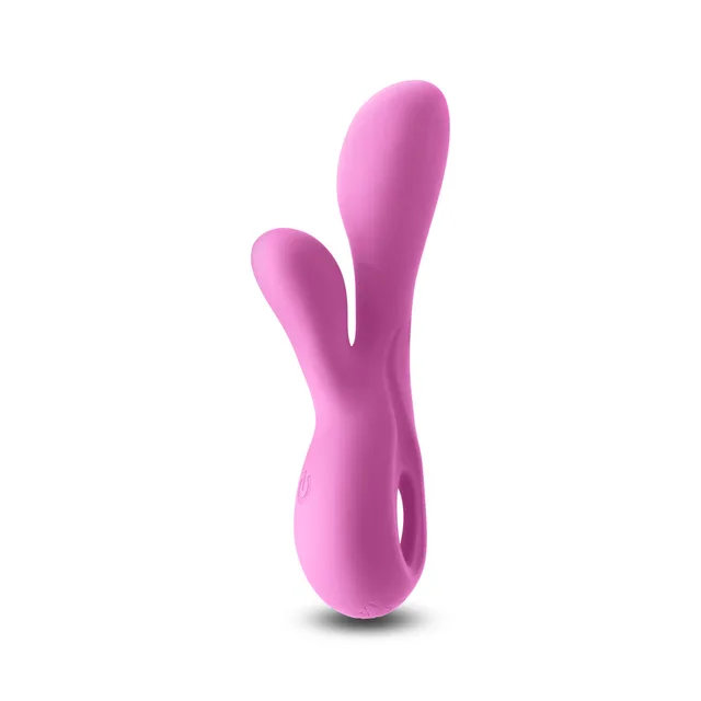 Upright side view of pink Galaxy with two curved arms