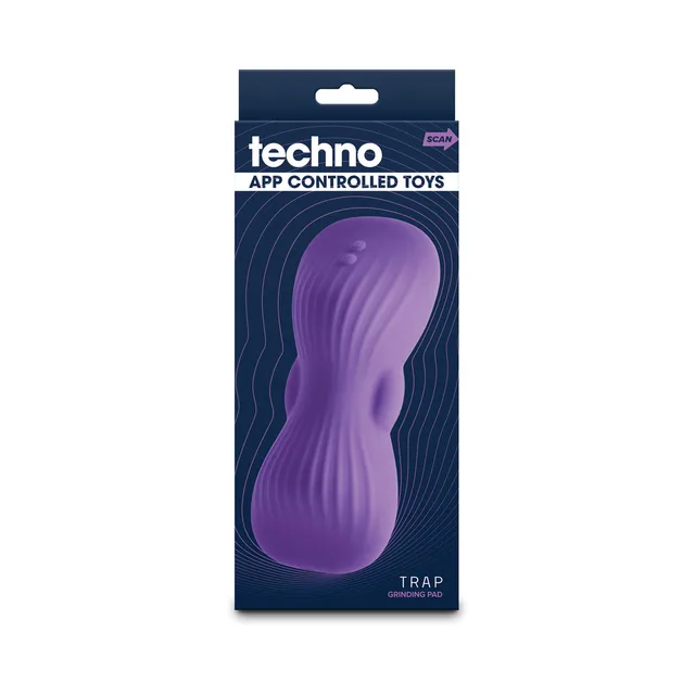 Techno Trap purple ribbed hourglass grinding pad pictured on navy box