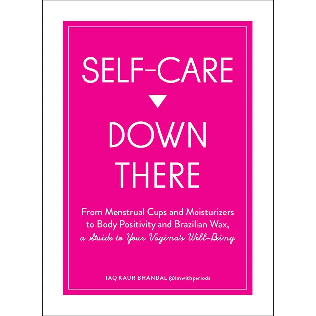 bright pink Self-Care Down There cover with white title inside a thin white frame