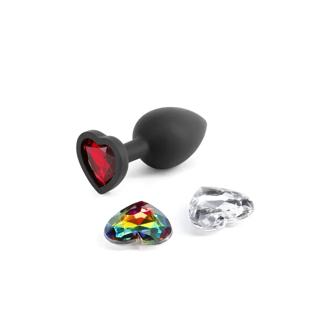 Black small plug with red heart base and three gems