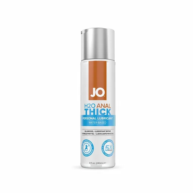 System JO H2O Anal Thick 8 fl oz clear pump bottle with orange and blue label